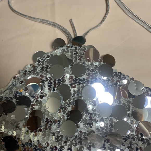 Cider Silver Paillette Sequin Halter Crop Top - Picture 2 of 4